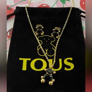 Tous Gold Necklace with Black Bear Pendant
